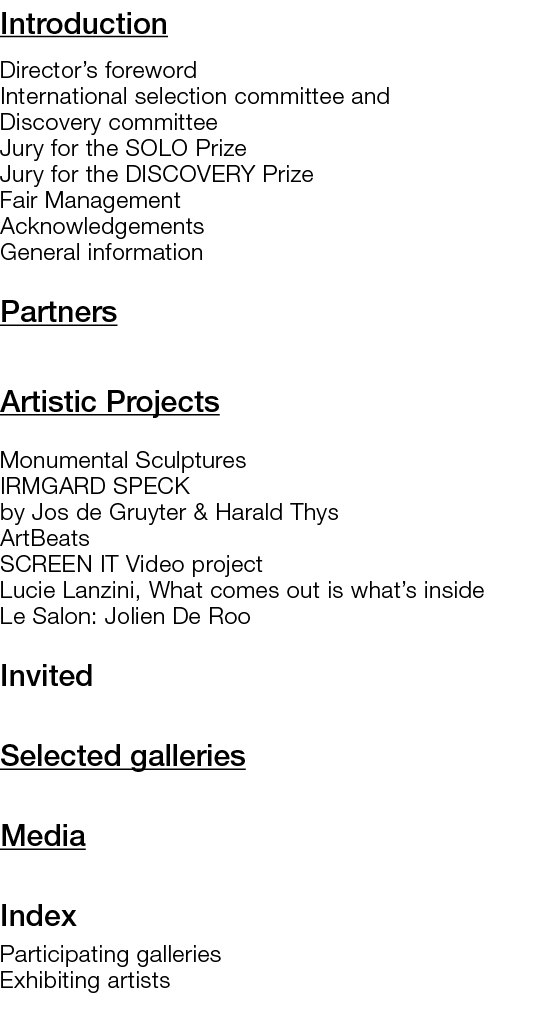 Introduction Director s foreword International selection committee and Discovery committee Jury for the SOLO Prize Ju   