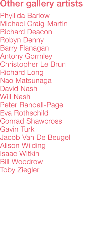 Other gallery artists    Phyllida Barlow Michael Craig-Martin Richard Deacon Robyn Denny Barry Flanagan Antony Gormle   