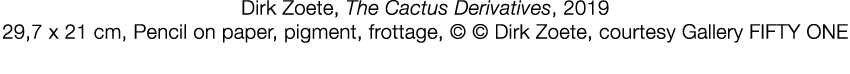   Dirk Zoete  ,   The Cactus Derivatives  ,   2019     29,7 x 21 cm  ,   Pencil on paper, pigment, frottage  ,          