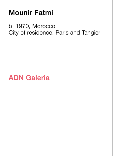  Mounir   Fatmi  b   1970, Morocco  City of residence:  Paris and Tangier                       ADN Galeria  